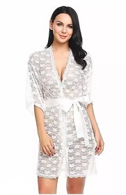 Sparklesandsatin Women's Embroidered Net Babydoll  Nightwear Above Knee Babydoll Lingerie - White (Free Size)