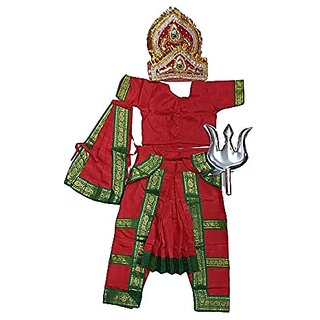 Durga Goddess Full Fancy Dress Costume With Mukut And Trishul For KidsNavratra Durga Ashtami Special Dress