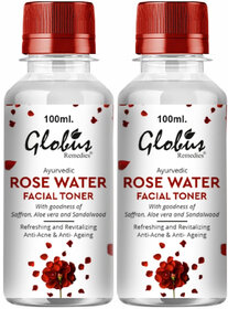 Globus Remedies Ayurvedic Rose Water Facial Toner with Goodness of Saffron, Aloe Vera & Sandalwood, 100 ml, Set of 2