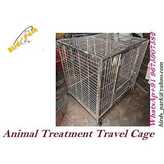 Animal treatment travel cage stainless steel strong, heavy 48 inch with flooring mat tray  wheel  Good for all animals