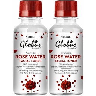 Globus Remedies Ayurvedic Rose Water Facial Toner with Goodness of Saffron, Aloe Vera & Sandalwood, 100 ml, Set of 2