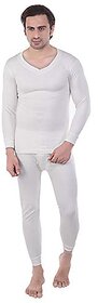 U-Light Men V-Neck Full Sleeves Thermal Top And Trouser Thermal Set (White-32)