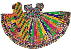 Gujrati Garba Dance Chaniya Choli Lehenga Traditional Multicolor Costume Dress For GirlsEvents,Theme Parties
