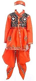 Kedia Gujrati Garba Dance Orange Dress For Boys Events,Theme Parties and Annual Day Performance