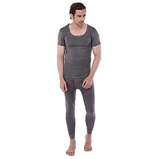 U-Light Apparels Men Deep Neck Half Sleeves Vest And Trouser Thermal Set
