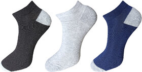 USOXO Men And Women Multicolor Combed Cotton Ankle Length Socks - Free Size UK8-11(Pack Of 3)Blue, Light grey, Black