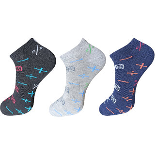 USOXO Men And Women Multicolor Combed Cotton Ankle Length Socks - Free Size UK8-11(Pack Of 3)Blue, Light grey, Black