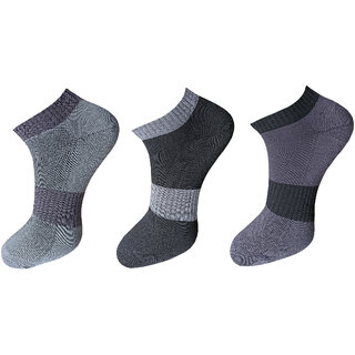USOXO Men And Women Multicolor Combed Cotton Ankle Length Socks - Free Size UK8-11(Pack Of 3) meduim grey,black,antra