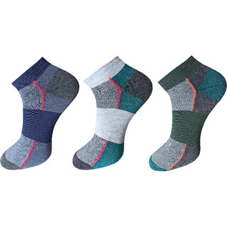 USOXO Men And Women Multicolor Combed Cotton Ankle Length Socks - Free Size UK8-11(Pack Of 3)Maroon, Light grey, Blue