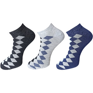 USOXO Men And Women Multicolor Combed Cotton Ankle Length Socks - Free Size UK8-11(Pack Of 3)Black, Blue, Light grey