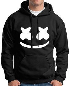 HIT SQUARE Men Black Printed Hooded Full Sleeve Sweatshirt.