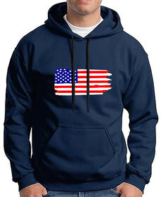 HIT SQUARE Men Blue Printed Hooded Full Sleeve Sweatshirt