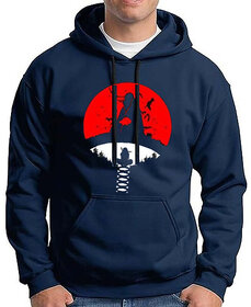 HIT SQUARE Men Dark Blue Printed Hooded Full Sleeve Sweatshirt.