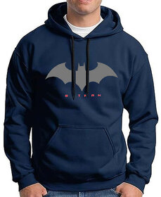 HIT SQUARE Mens Hooded Sweatshirt - Full Sleeve with Iconic Batman Print (Blue)