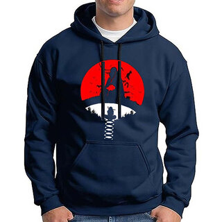HIT SQUARE Men Dark Blue Printed Hooded Full Sleeve Sweatshirt.