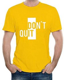 HIT SQUARE Don't Quit logo Yellow Pure Cotton Round Neck Printed For Men