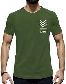 HIT SQUARE Olive Pure Cotton Round Neck Printed For Men