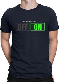 HIT SQUARE Navy Blue Pure Cotton Round Neck Printed For Men