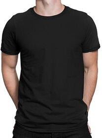 HIT SQUARE Black Pure Cotton Round Neck Plan T-Shirt For Men