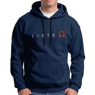 HIT SQUARE Men's Printed Hoodie Full Sleeve Sweatshirt Blue