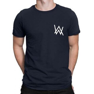 HIT SQUARE Alan Walker logo Navy Blue Pure Cotton Round Neck Printed For Men