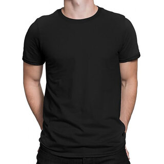 HIT SQUARE Black Pure Cotton Round Neck Plan T-Shirt For Men
