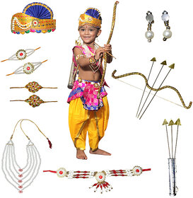 Ram Costume for Boy (Magenta Dhoti, Patka, Mukut, Mala, Earrings, Dhanush, teer)