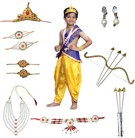 Ram Costume for Boys (Blue Dhoti, Patka, Mukut, Mala, Earrings, Dhanush  teer)