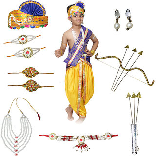 Ram Costume for Boys (Blue Dhoti, Patka, Mukut, Mala, Earrings, Dhanush & teer)