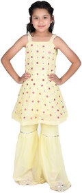 Kid Kupboard Cotton Girls Kurti and Plazzo Set, Yellow, Sleeveless, 8-9 Years KIDS5338