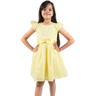 Kid Kupboard Cotton Girls A-Line Frock, Light Yellow, Sleeveless, Crew Neck, 8-9 Years KIDS5382