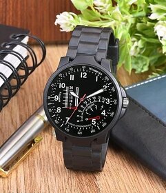 HRV Round Black Pu Strap Watch for Men