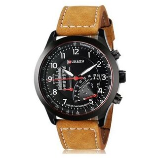 Curren Meter Black Dial Brown Leather Belt Analog Men'S Watch new By 5 Star