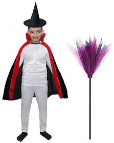 Kaku Fancy Dresses Halloween Dracula Cloak Cape with Pointy Hat & Witch Broomstick for  Kids | Horror Costume for Kids