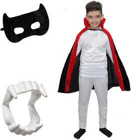 Kaku Fancy Dresses Halloween Dracula Cloak Cape Robe with Teeth & Eyepatch for Children | Horror Costume for Kids