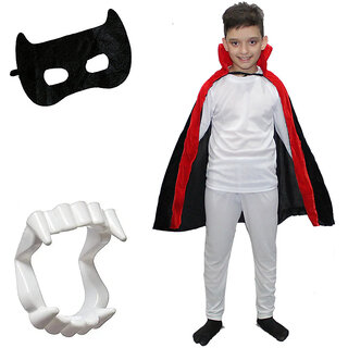 Kaku Fancy Dresses Halloween Dracula Cloak Cape Robe with Teeth & Eyepatch for Children | Horror Costume for Kids