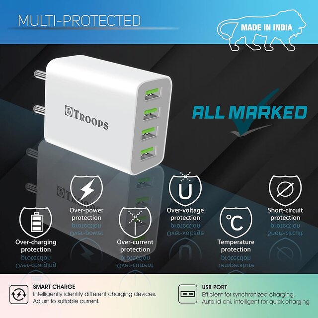 Buy TP TROOPS 4-Port Smart USB Wall Charger 4.1A | Fast Charging ...