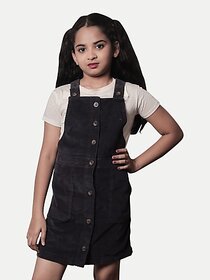 Radprix Dungaree For Girls Casual Solid Cotton Blend (Black, Pack Of 1)