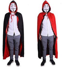 Kaku Fancy Dresses Reversible Vampire Dracula Cape For Kids With Black Eyepatch & Devil Teeth|Halloween Costume For Kids