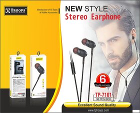 TP TROOPS 7101 FG NEW STYLE STEREO EARPHONE Classic Bass Boost Sound Ear Wired Earphones with Mic Wired Headset