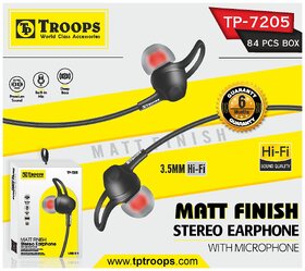 TP TROOPS 7205 MATT FINISH STEREO EARPHONE  BassBuds X1 in-Ear Wired Earphones with Extra Bass Driver and HD Sound