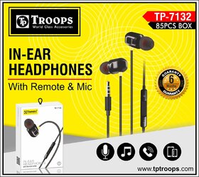 TP TROOPS Wired in Ear Earphones with mic, 10 mm Driver, Powerful bass and Clear Sound, Black