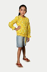 Rad Prix Short For Girls Casual Printed Pure Cotton (Yellow, Pack Of 1)
