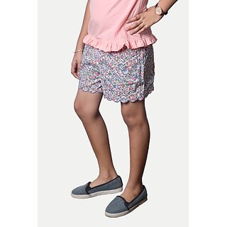 Rad Prix Short For Girls Casual Printed Pure Cotton (White, Pack Of 1)