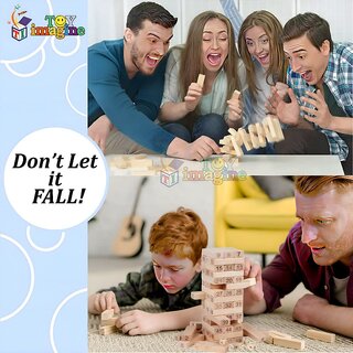 UnV Tumbling Tower Game for Adults & Kids, Wooden Blocks with 4 Dices Game|Stacking Game Challenging