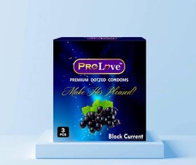 (Pack of 3) ProLove Premium Dotted Condoms  Black Current Flavor,Extra Sensation