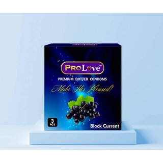 (Pack of 3) ProLove Premium Dotted Condoms – Black Current Flavor,Extra Sensation