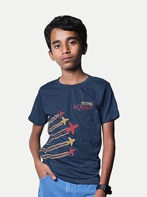 Radprix Boys Printed Pure Cotton T Shirt (Dark Blue, Pack Of 1)