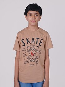 Radprix Boys Typography, Graphic Print Pure Cotton T Shirt (Brown, Pack Of 1)