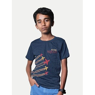 Radprix Boys Printed Pure Cotton T Shirt (Dark Blue, Pack Of 1)